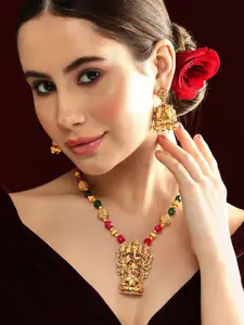 Rubans 24K Gold-Plated CZ-Studded & Beaded Necklace and Earrings