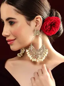 Rubans Gold-Plated Peacock Shaped Pearls Chandbalis Earrings