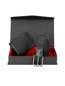 amicraft Men Textured Leather Belt & Wallet Accessory Gift Set