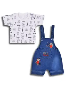 Wish Karo Infant Boys Cotton Denim Dungarees with T-shirt