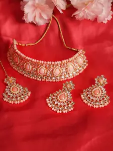 Jazz and Sizzle Gold-Plated Kundan-Studded & Beaded Choker Necklace Jewellery Set