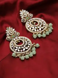 Jazz and Sizzle Gold-Plated stone Studded & Beadded Crescent Shaped Chandbalis Earrings