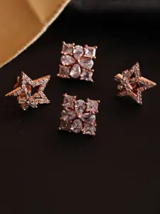 Jazz and Sizzle Set Of 2 Rose Gold Plated Star Shaped Studs Earrings
