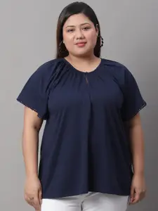 Rute Pleated Or Gathered Keyhole Neck Cotton Regular Top