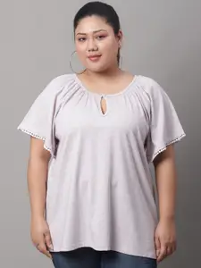 Rute Keyhole Neck Flared Sleeves Cotton Top