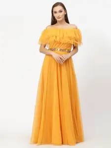 Just Wow Off-Shoulder Net Maxi Dress