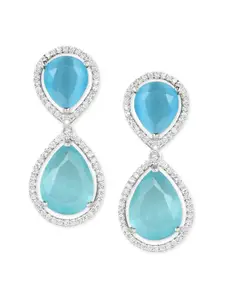 I Jewels Silver-Plated Contemporary CZ & American Diamond Stone Studded Drop Earrings