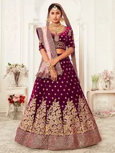 FABPIXEL Embroidered Sequinned Semi-Stitched Velvet Lehenga Choli With Dupatta