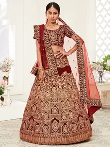 FABPIXEL Embroidered Sequinned Semi-Stitched Lehenga Choli With Dupatta