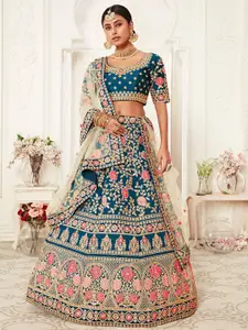 FABPIXEL Embroidered Sequinned Semi-Stitched Silk Lehenga Choli With Dupatta