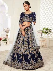 FABPIXEL Embroidered Beads and Stones Velvet Semi-Stitched Lehenga Choli With Dupatta