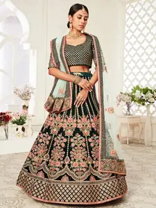 FABPIXEL Embroidered Sequinned Semi-Stitched Velvet Lehenga Choli With Dupatta
