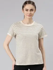 Enamor Striped Round Neck Cotton Antimicrobial Active Cotton Relaxed Fit T-shirt