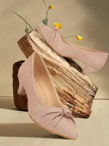 XE Looks Embellished Bow Detail Pointed Toe Kitten Heel Pumps