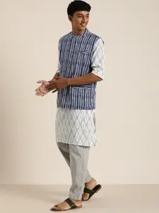 Taavi Men Printed Regular Ikat Kurta With Trousers & Nehru Jacket