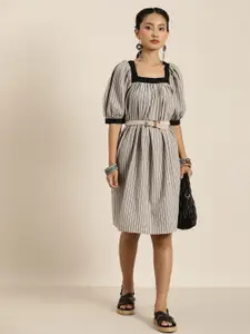 Taavi Woven Legacy Pure Cotton Square Neck Puff Sleeves Above Knee Dress
