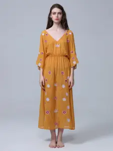 JC Collection Pure Cotton Floral Embroidered A-Line Dress