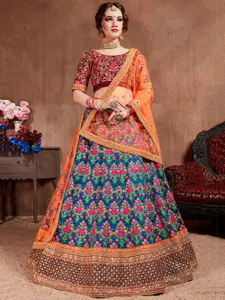 FABPIXEL Embellished Semi-Stitched Lehenga & Unstitched Blouse With Dupatta