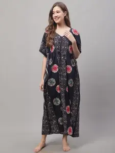 Secret Wish Secret Wish Printed Cotton Kaftan Maxi Nightdress