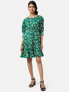 People Conversational Printed Puff Sleeves Fit & Flare Dress