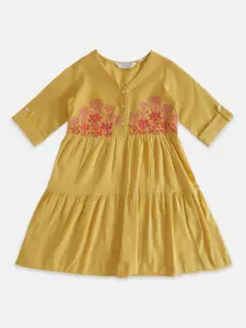 AKKRITI BY PANTALOONS AKKRITI BY PANTALOONS Girls Floral Embroidered A-Line Cotton Tired Dress
