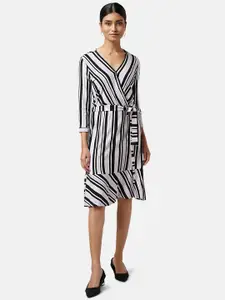 Annabelle by Pantaloons V-Neck Striped Wrap Formal Dress