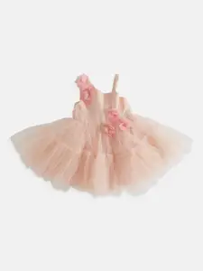 Pantaloons Baby Girls Fit And Flare Tiered Mini Dress With Floral Corsage