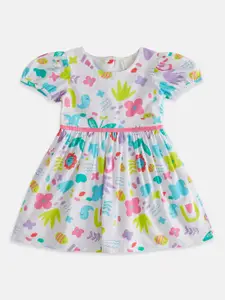 Pantaloons Baby Infant Girls Conversational Printed Cotton Fit and Flare Dress