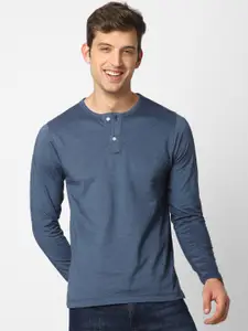 VASTRADO Henley Neck Long Sleeves Cotton Relaxed Fit T-shirt