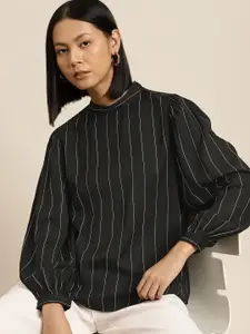 her by invictus High Neck Striped Monochrome Top