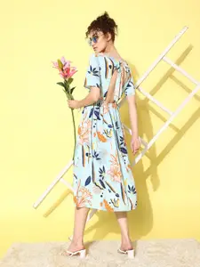 Moda Rapido Open Back Floral Print Fit & Flare Midi Dress