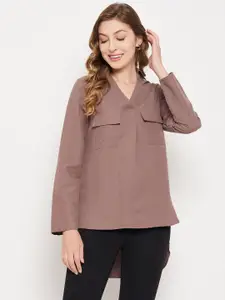 Imfashini V-Neck High-Low Shirt Style Top