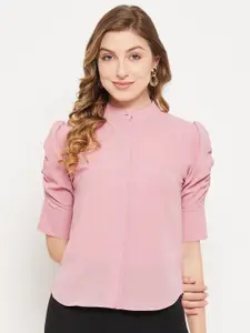 Imfashini High Neck Puff Sleeve Shirt Style Top