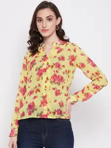 Imfashini Floral Printed Mandarin Collar Georgette Shirt Style Top