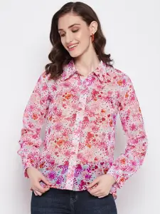 Imfashini Cuffed Sleeves Floral Print Georgette Shirt Style Top