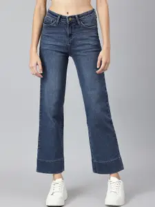 Xpose Women Comfort Wide Leg High-Rise Light Fade Cuffed Hem Stretchable Jeans