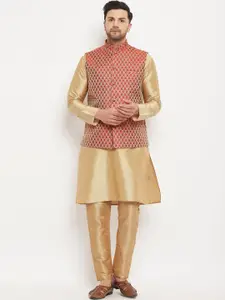 VASTRAMAY Mandarin Collar Straight Kurta with Pyjamas & Nehru Jacket