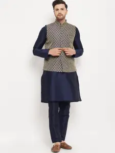 VASTRAMAY Mandarin Collar Straight Kurta with Pyjamas & Nehru Jacket