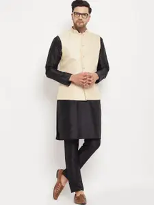 VASTRAMAY Mandarin Collar Kurta with Pyjamas With Woven Design Nehru Jacket
