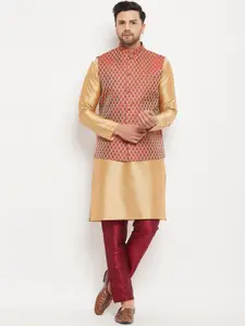 VASTRAMAY Mandarin Collar Kurta with Pyjamas With Woven Design Nehru Jacket