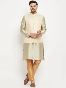 VASTRAMAY Mandarin Collar Jacquard Straight Kurta with Pyjamas & Nehru Jacket