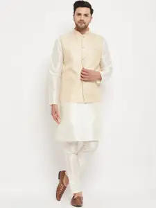 VASTRAMAY Mandarin Collar Straight Kurta with Pyjamas & Nehru Jacket