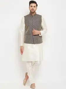 VASTRAMAY Mandarin Collar Kurta with Pyjamas & Nehru Jacket