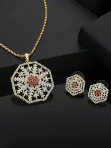 Estele Gold Plated Sparkling Pendant Set with Austrian Crystals For Women
