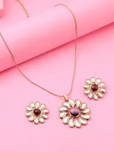 Estele Gold Plated Sunflower Designer Kundan Necklace Set
