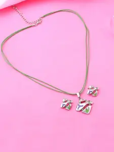 Estele Rhodium Plated Square Shaped Pendant Set with Crystals
