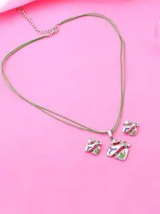 Estele Rhodium Plated Square Shaped Pendant Set with Crystals