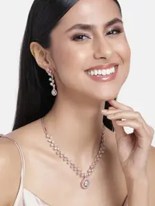 Estele Rose Gold Plated CZ Fascinating Necklace Set