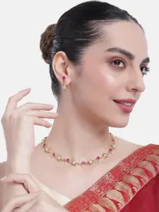 Estele Gold Plated CZ Bloom Designer Necklace Set