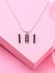 Estele Rhodium Plated Amore Bar Pendant Set with Crystals